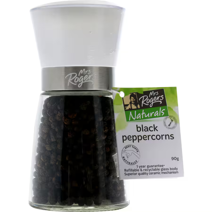 Mrs Rogers Naturals Black Peppercorns Medium Grinder 90g