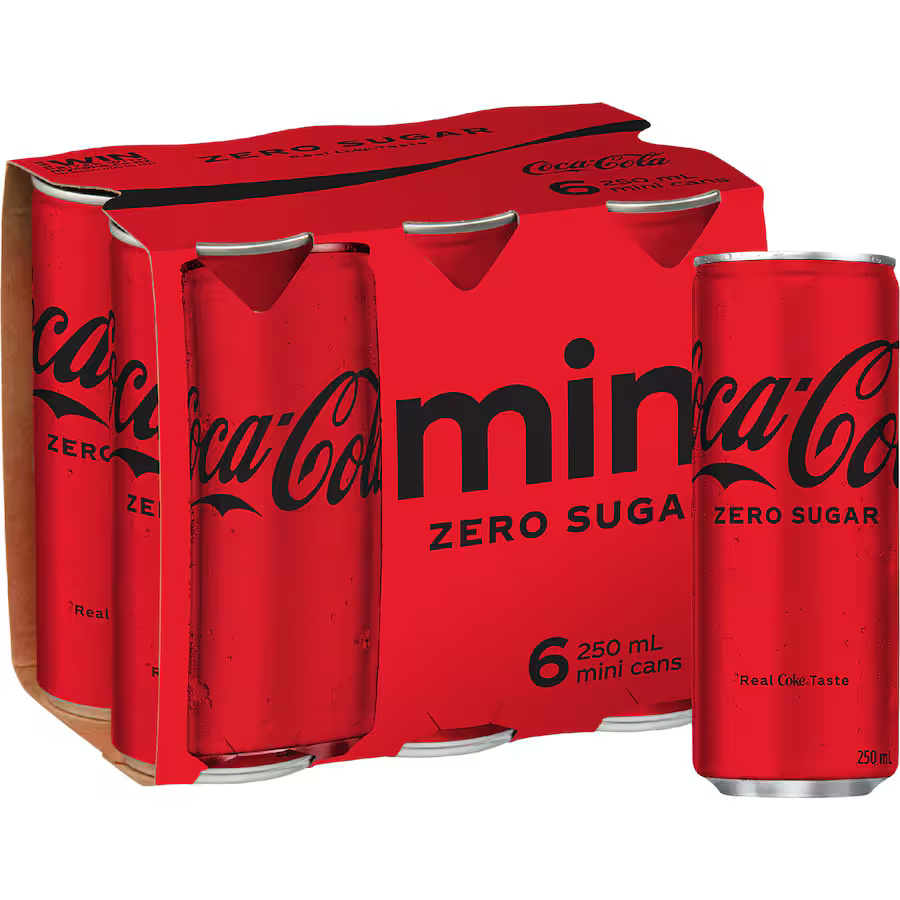 Coca-Cola Zero Sugar Soft Drink – 250mL Mini Cans (6-Pack)
