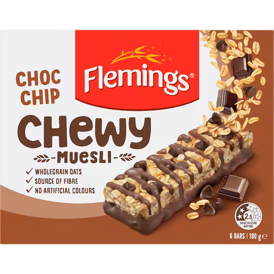 Flemings Chewy Choc Chip Muesli Bar 6 x 30g