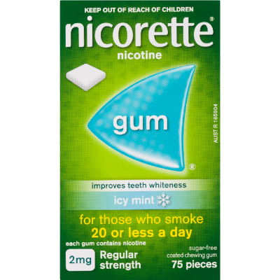 Nicorette Icy Mint 2mg Regular Strength Nicotine Gum 2mg 75pk