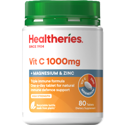 Healtheries Magnesium + Zinc Vit C 1000mg 80pk