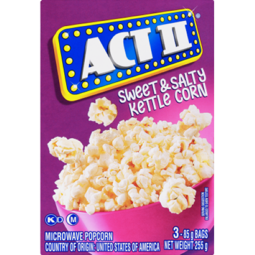Act II Sweet & Salty Kettle Corn Flavour Microwave Popcorn 3 x 85g