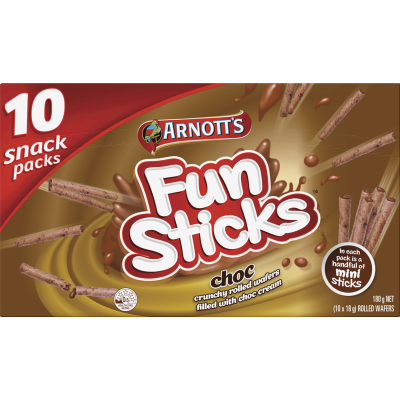 Arnott's Funsticks Choc Rolled Wafer Snack Pack 10 x 18g
