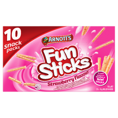 Arnott's Funsticks Strawberry Rolled Wafer Snack Pack 10 x 18g