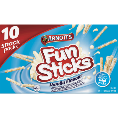 Arnott's Funsticks Vanilla Flavour Rolled Wafer Snack Pack 10 x 18g