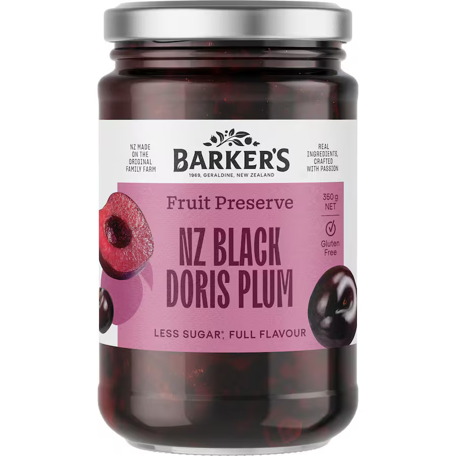 Barker's NZ Black Doris Plum Fruit Preserve 350g
