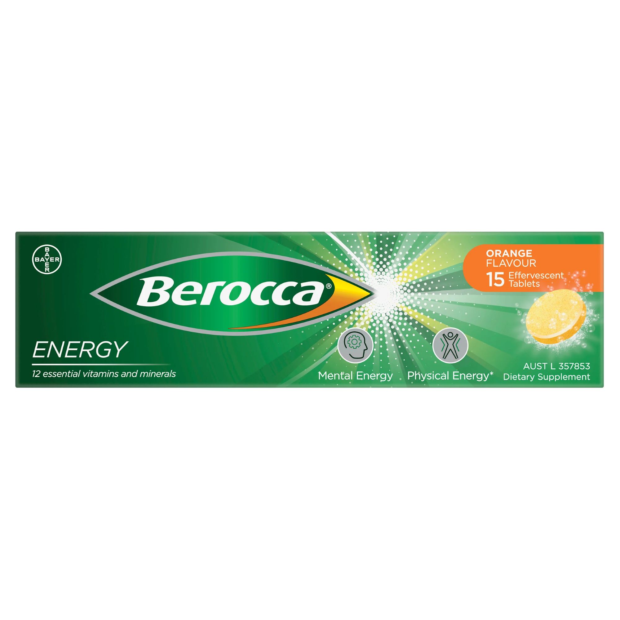 Berocca Energy Orange Flavour Effervescent Tablets 15pk