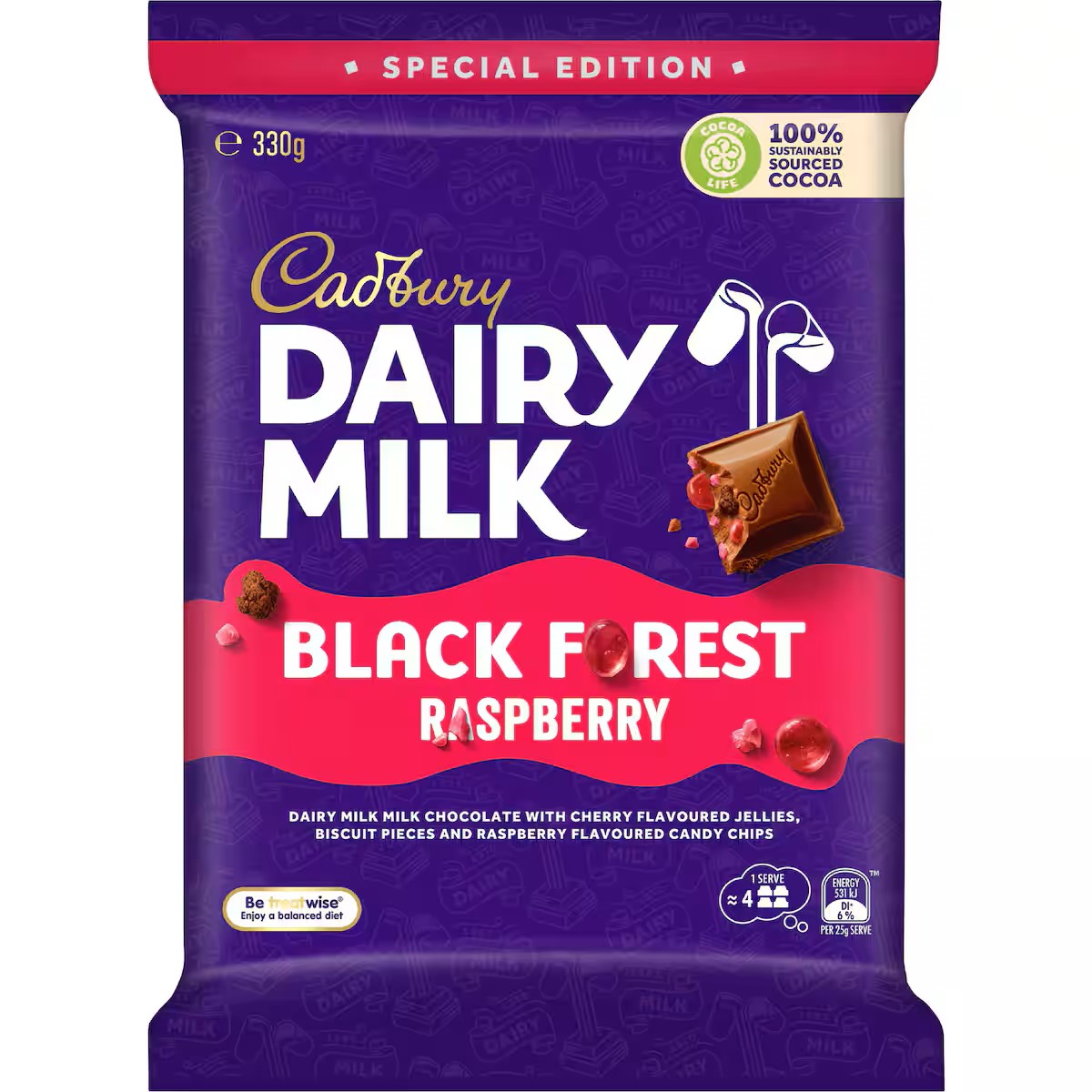 Chocolate Block Cadbury Black Forest Raspberry 330g
