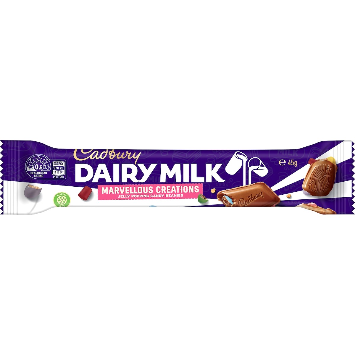 Cadbury Dairy Milk Marvellous Creations Jelly Popping Candy & Beanies Chocolate Bar 45g