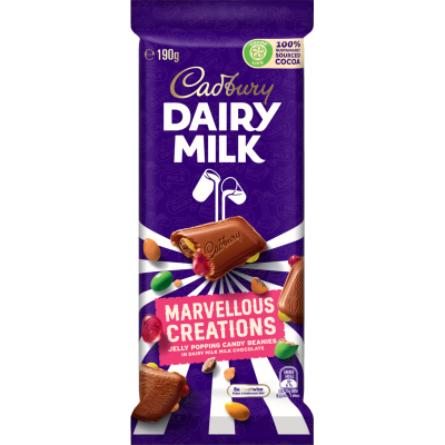 Chocolate Block Cadbury Dairy Milk Marvelous Creations Jelly Popping Candy Beanies 190g
