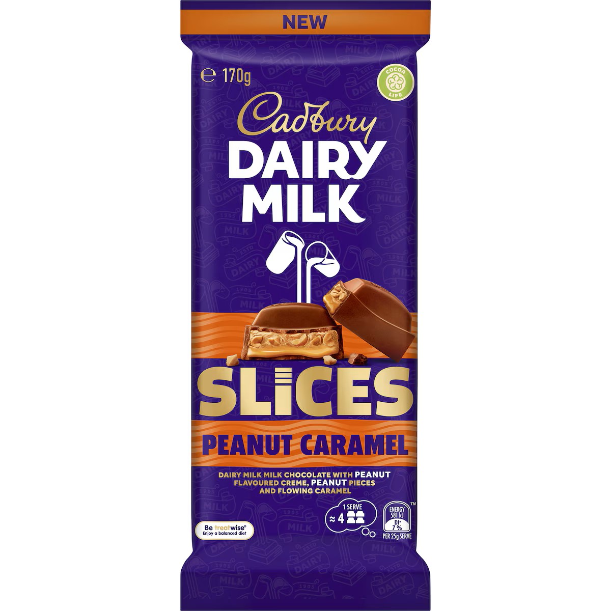 Chocolate Block Cadbury Dairy Milk Slices Peanut Caramel 170g