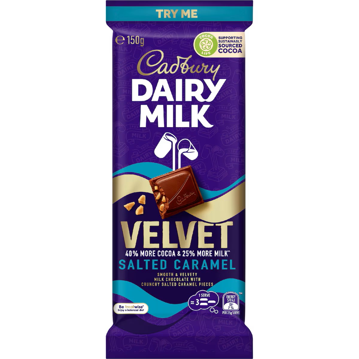 Chocolate Block Cadbury Dairy Milk Velvet Salted Caramel 150g