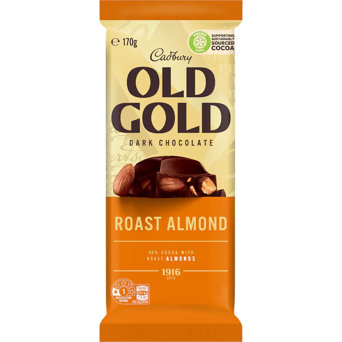 Chocolate Block Cadbury Roast Almond Dark 170g