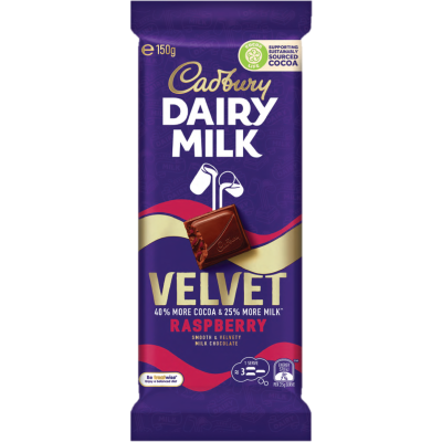 Chocolate Block Cadbury Velvet Raspberry Dairy Milk 150g