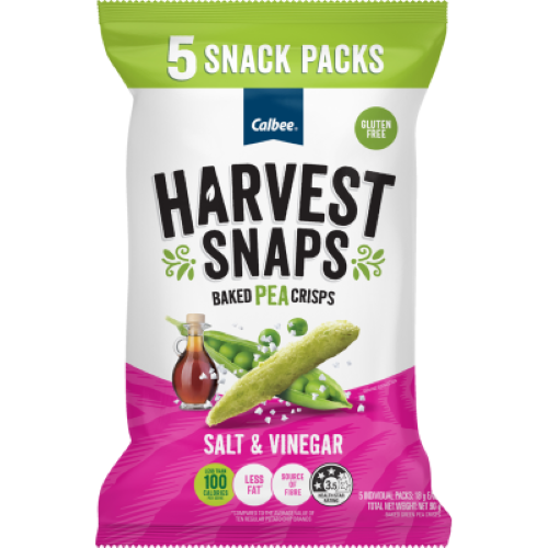 Calbee Harvest Snaps Salt & Vinegar Baked Pea Crisps Snackpack 5 x 18g