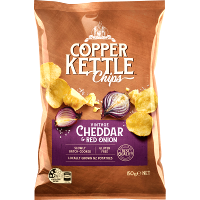 Copper Kettle Vintage Cheddar & Red Onion Potato Chips 150g