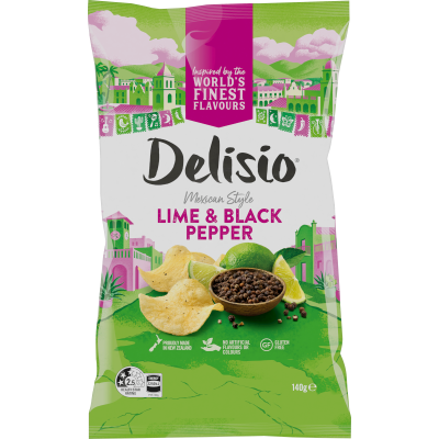 Delisio Mexican Style Lime & Black Pepper Potato Chips 140g