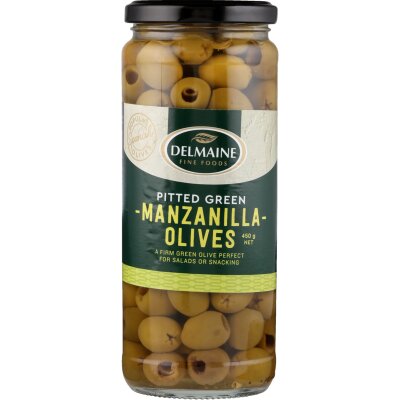 Delmaine Pitted Green Manzanilla Olives 450g