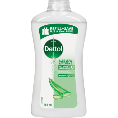 Dettol Aloe Vera & Vitamin E Antibacterial Liquid Hand Wash Refill 500ml