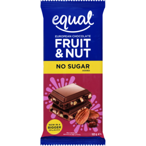 Chocolate Block Equal No Sugar Added Fruit & Nut 100g