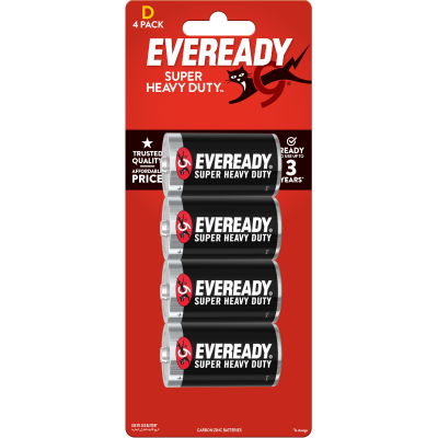 Eveready Super Heavy Duty D Battery 4pk