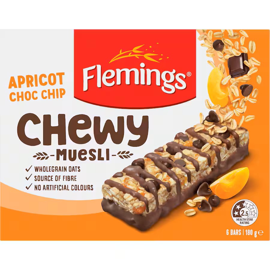 Flemings Chewy Apricot Choc Chip Muesli Bar 6 x 30g
