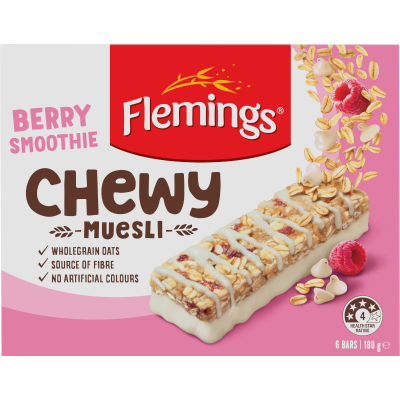 Flemings Chewy Berry Smoothie Muesli Bar 6 x 30g
