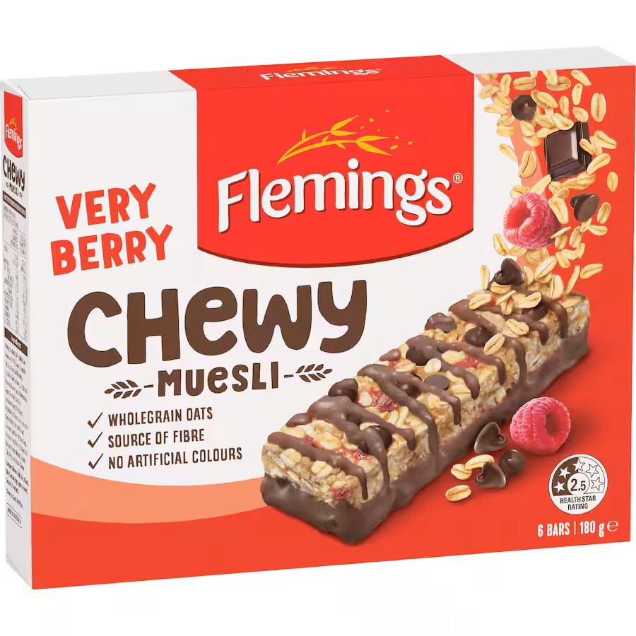 Flemings Chewy Very Berry Muesli Bar 6 x 30g