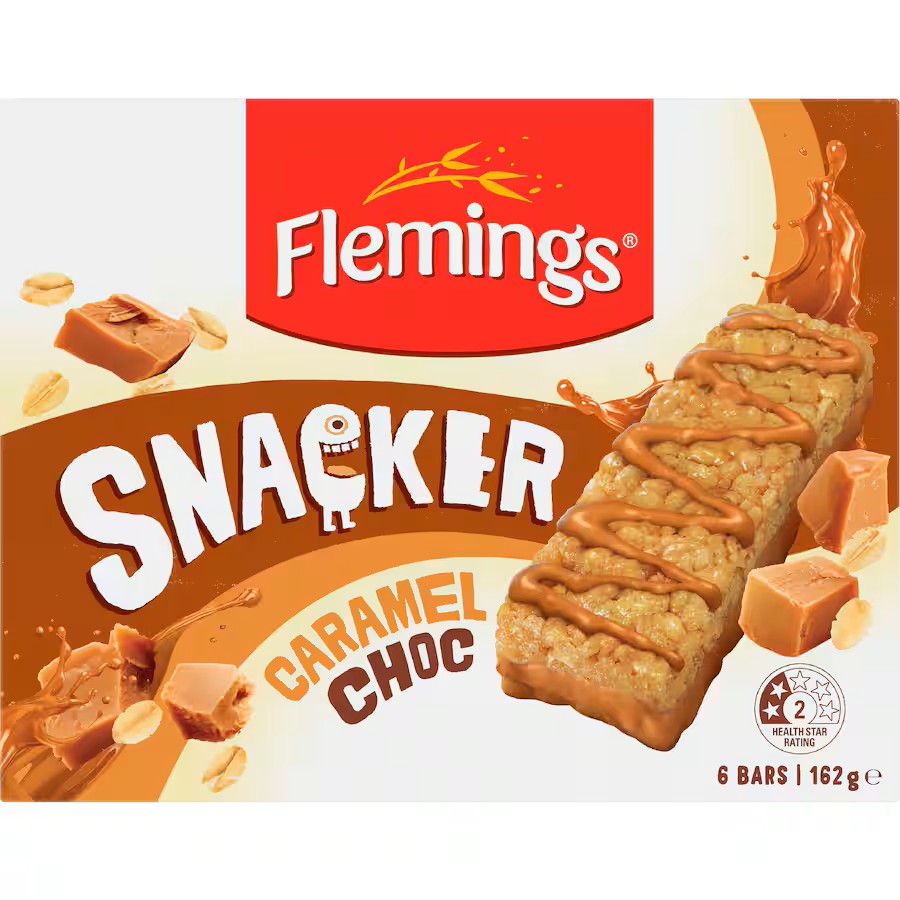Flemings Snacker Caramel Choc Muesli Bar 6 x 27g