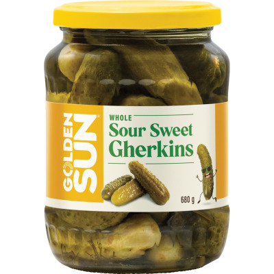 Golden Sun Whole Sour Sweet Gherkins 680g