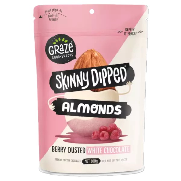 Graze Skinny Dipped Berry Dusted White Chocolate Almonds 300g