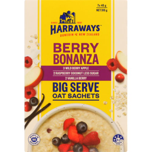 Harraways Berry Bonanza Big Serve Oat Sachets 7 x 45g