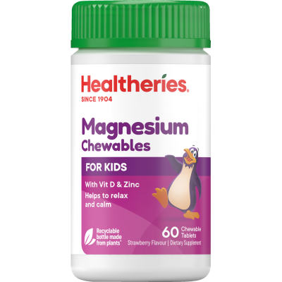 Healtheries For Kids Strawberry Flavour Magnesium Chewable Tablets 60pk
