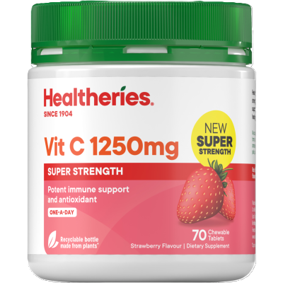 Healtheries Vit C 1250mg Strawberry Flavour Chewable Tablets 70pk