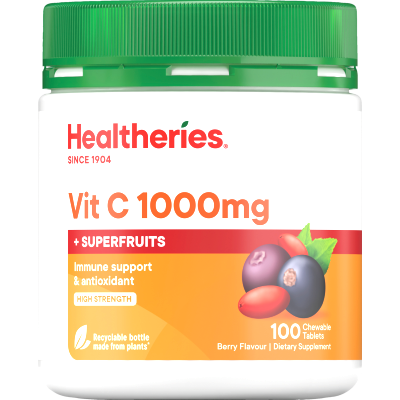 Healtheries Vitamin C 1000mg + Superfruits Berry Flavour Chewable Tablets 100pk