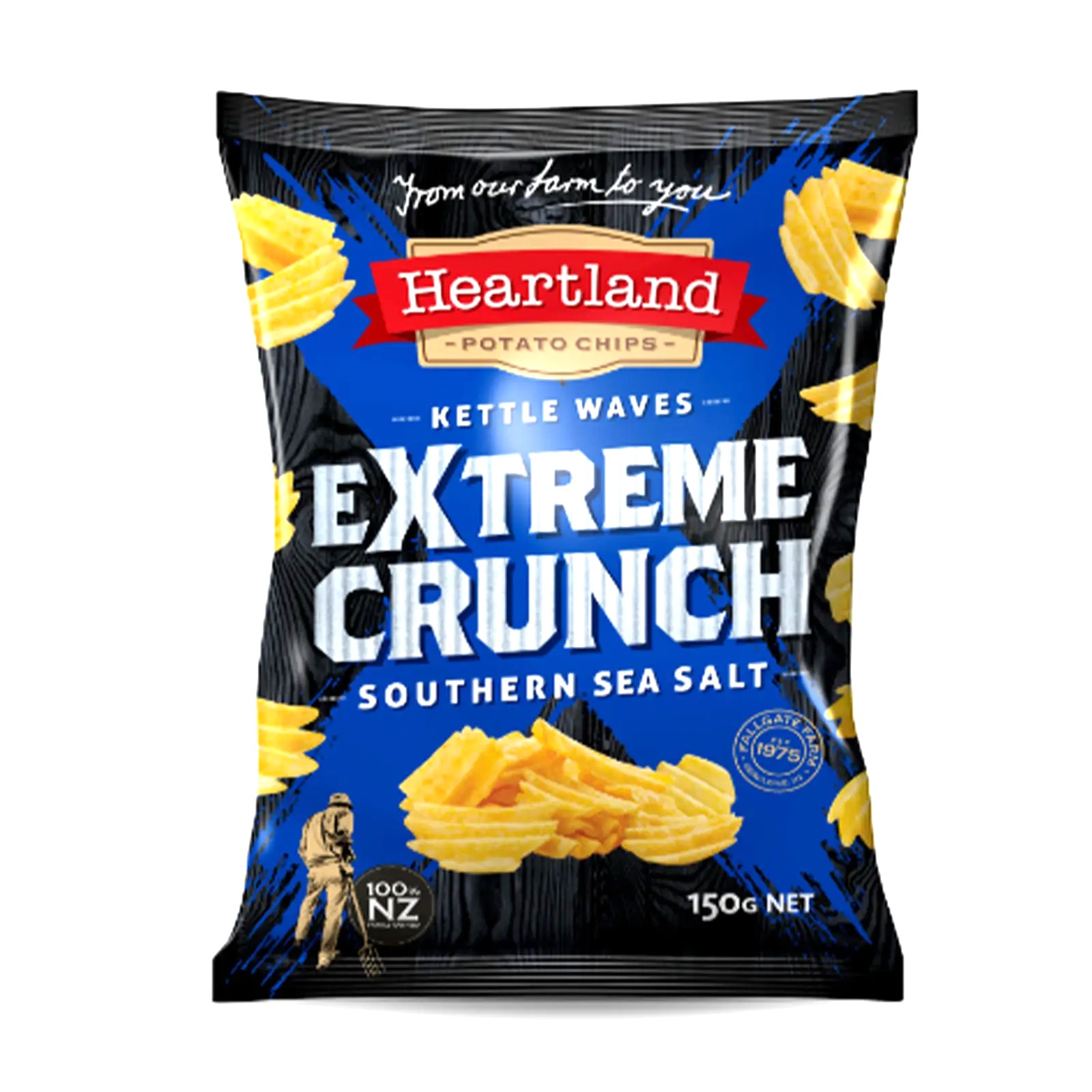 Heartland Extreme Crunch Southern Sea Salt Kettle Waves Potato Chips 150g