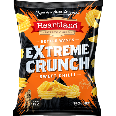 Heartland Extreme Crunch Sweet Chilli Kettle Waves Potato Chips 150g