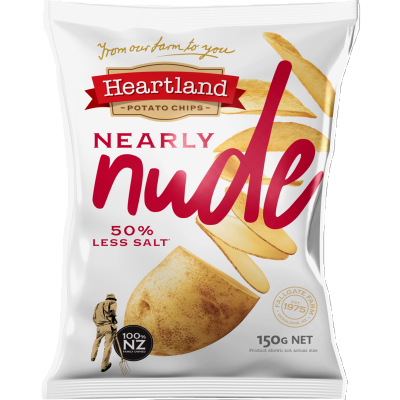 Heartland Nearly Nude 50% Less Salt Potato Chips 150g