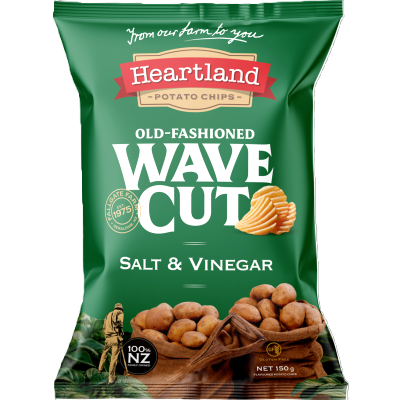 Heartland Salt & Vinegar Old Fashioned Wave Cut Potato Chips 150g