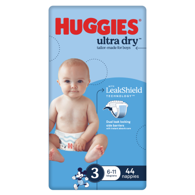 Huggies Ultra Dry Nappies For Boys Size 3 6-11kg 44pk
