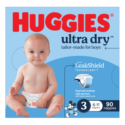 Huggies Ultra Dry Nappies For Boys Size 3 6-11kg 90pk