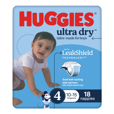Huggies Ultra Dry Nappies For Boys Size 4 10-15kg 18pk