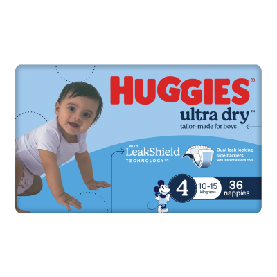 Huggies Ultra Dry Nappies For Boys Size 4 10-15kg 36pk