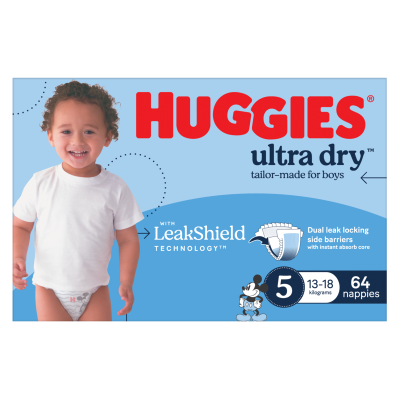 Huggies Ultra Dry Nappies For Boys Size 5 13-18kg 64pk