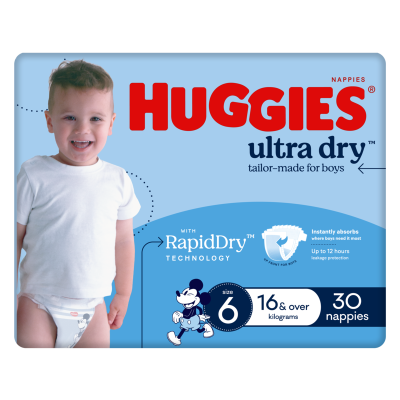 Huggies Ultra Dry Nappies For Boys Size 6 16kg+ 30pk