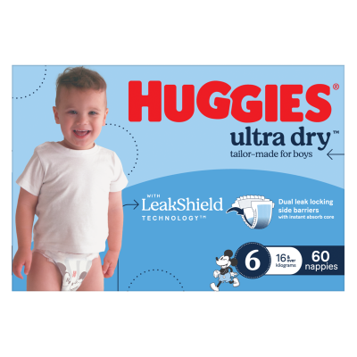 Huggies Ultra Dry Nappies For Boys Size 6 16kg+ 60pk