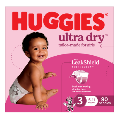 Huggies Ultra Dry Nappies For Girls Size 3 6-11kg 90pk