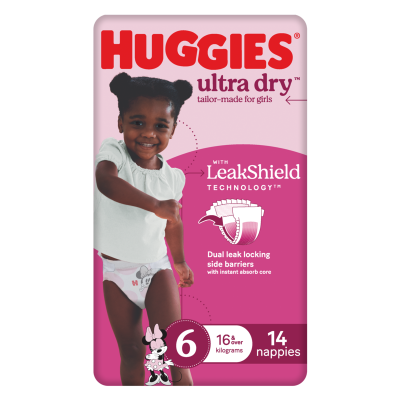 Huggies Ultra Dry Nappies For Girls Size 6 16kg+ 14pk
