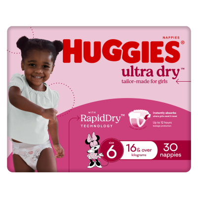 Huggies Ultra Dry Nappies For Girls Size 6 16kg+ 30pk