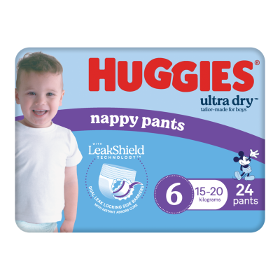 Huggies Ultra Dry Nappy Pants Junior Boy Size 6 15kg+ 24pk